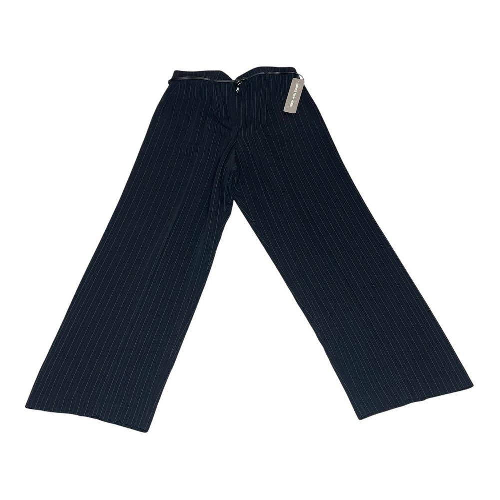 NEW Jones New York Gotham Black Pinstripe Wide Leg Trousers Belted Size 14 32x32